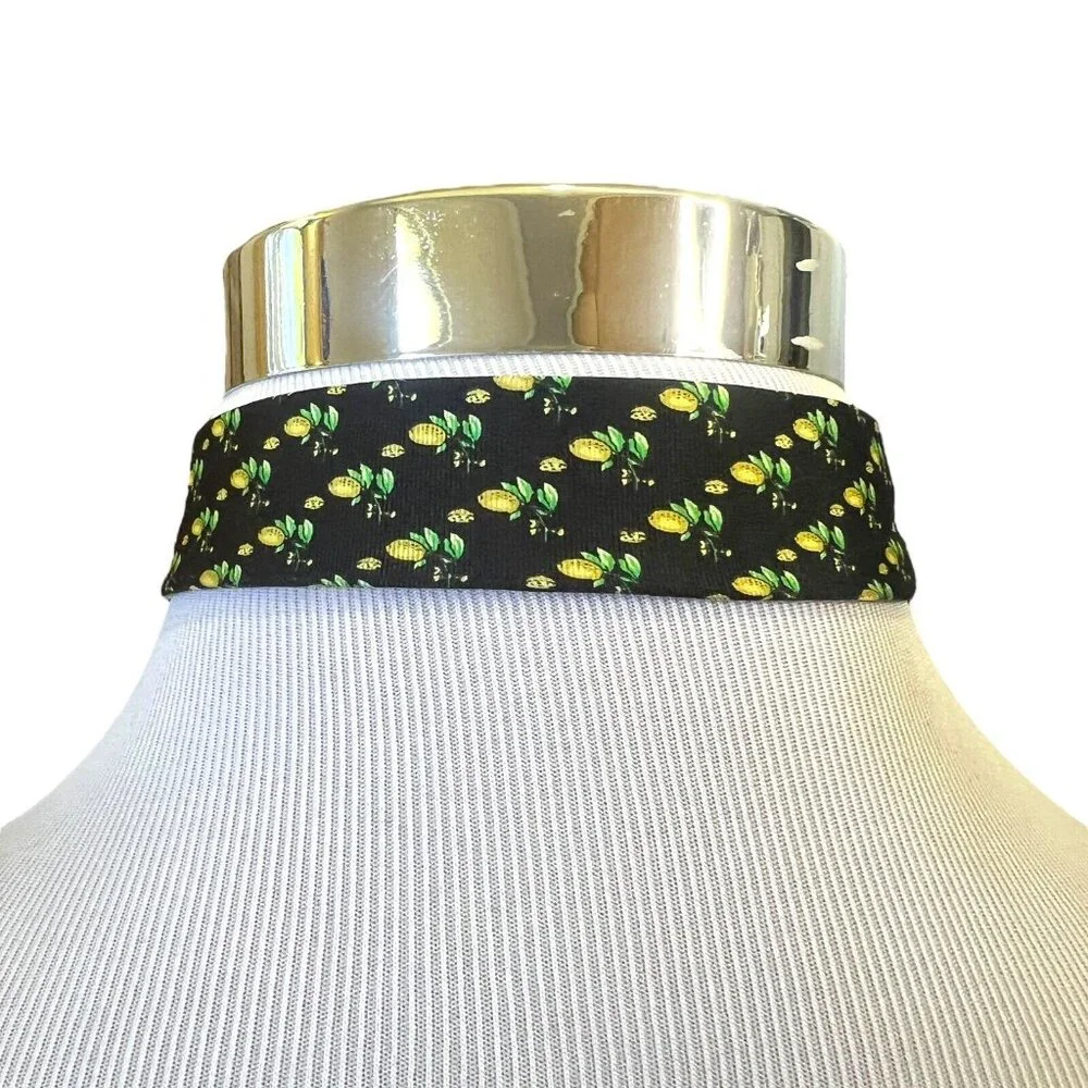Galizia Mens Silk Navy Blue Ditsy Lemon Print Tie Made In Italy 3 .75